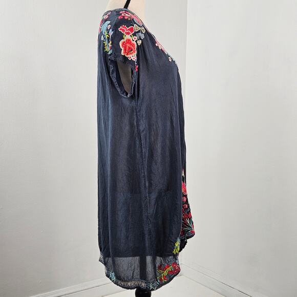 Johnny Was Embroidered Tunic Mini Dress Gray Rayon | Women's Small - Picture 11 of 16